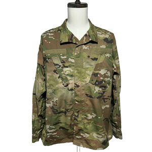 Army Military Coat Mens Large Long Woodland Camo‎ Ripstop Insect Shield Jacket